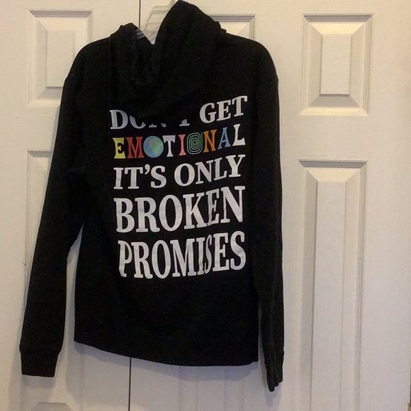 Black graphic hoodie “Don’t get emotional it’s only broken promises” - Picture 4 of 5
